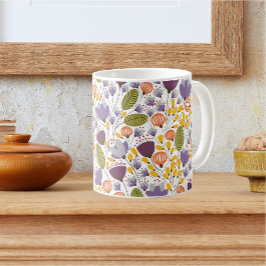 Lila och Gult Dekorativ Blommigt Design Mönster Kaffemugg