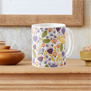 Lila och Gult Dekorativ Blommigt Design Mönster Kaffemugg