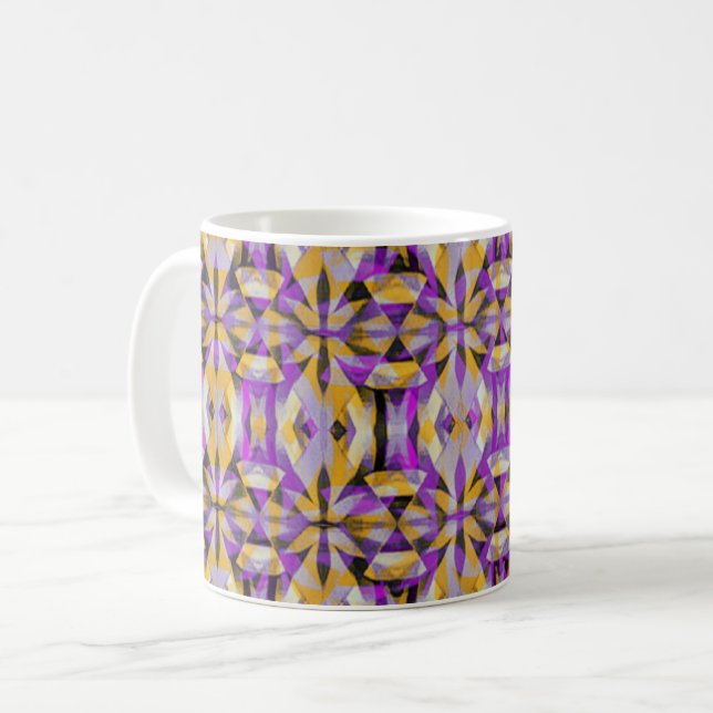 Lila och Gult Diamond Tribal Kaffemugg (Framsida vänster)