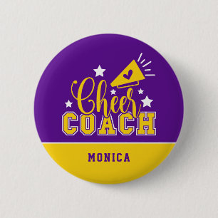 Lila och Gult för Personlig av Cute Cheer Coach Knapp