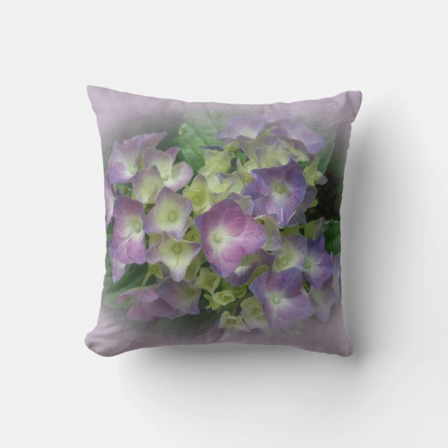 Lila och Gult Hydrangeas - Pillow Kudde (Framsida)