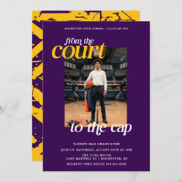 Lila och Gult Idrottsman Basketball Studenten Inbjudningar