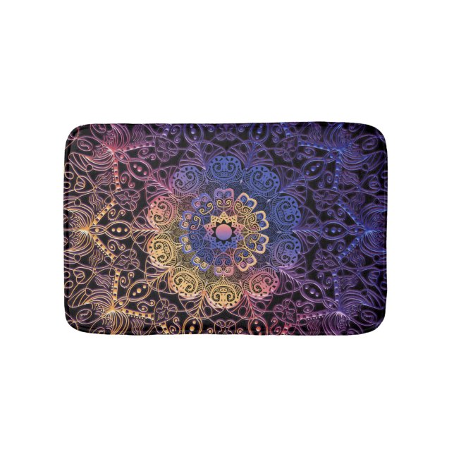 Lila och gult mandala: handdragen utformning badrumsmatta (Framsidan)
