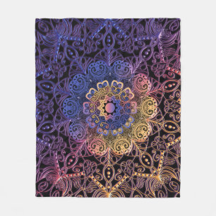 Lila och gult mandala: handdragen utformning fleecefilt