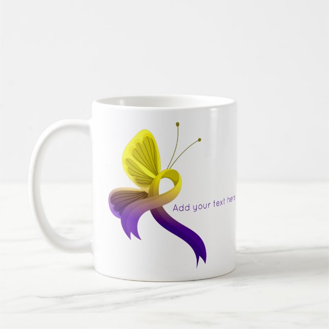 Lila- och Gult-medvetande Ribbon Butterfly Kaffemugg (Vänster)
