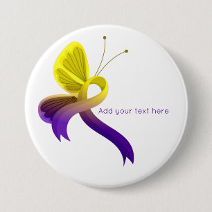 Lila- och Gult-medvetande Ribbon Butterfly Knapp