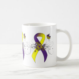 Lila- och Gult-medvetandegrad Band med fjäril Kaffemugg