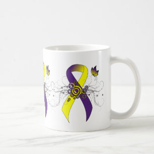 Lila- och Gult-medvetandegrad Band med fjäril Kaffemugg