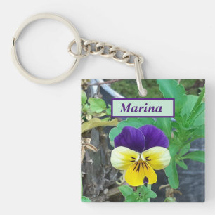 Lila och Gult Pansy AkrylNyckelring