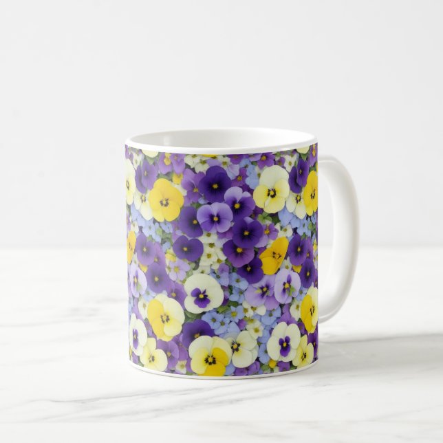 Lila och Gult Pansy Flowers Kaffemugg (Framsida höger)