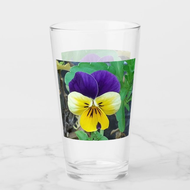 Lila och Gult Pansy Glass Tumbler Glaskopp (Framsida)