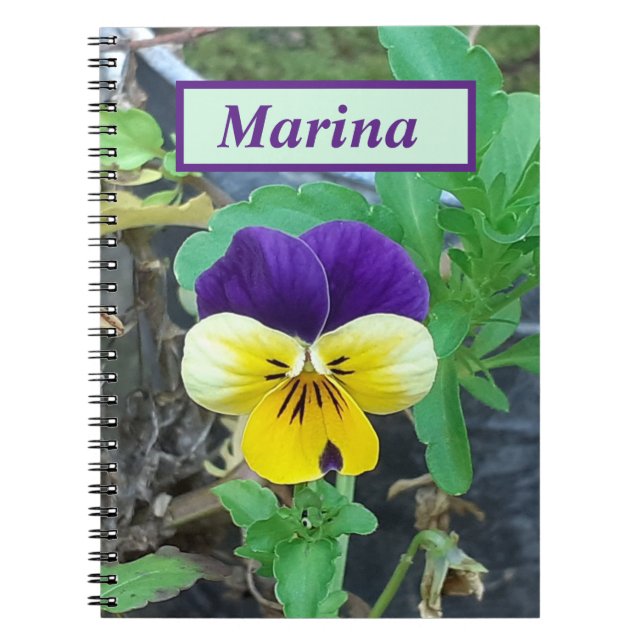 Lila och Gult Pansy Spiral bärbar dator Anteckningsbok (Framsidan)