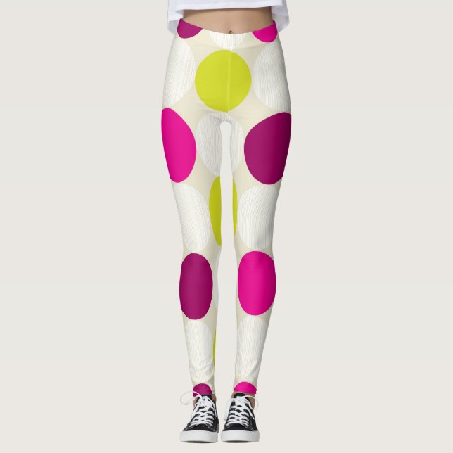Lila och gult polka dots leggings (Framsida)