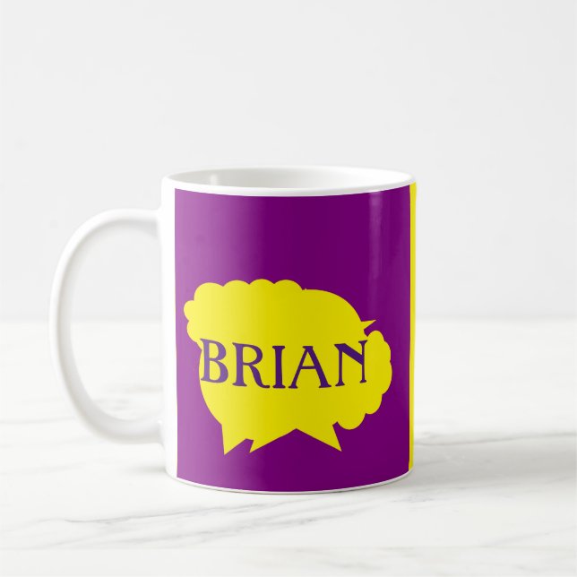 Lila och gult stänk design för Brian vid namn Kaffemugg (Vänster)