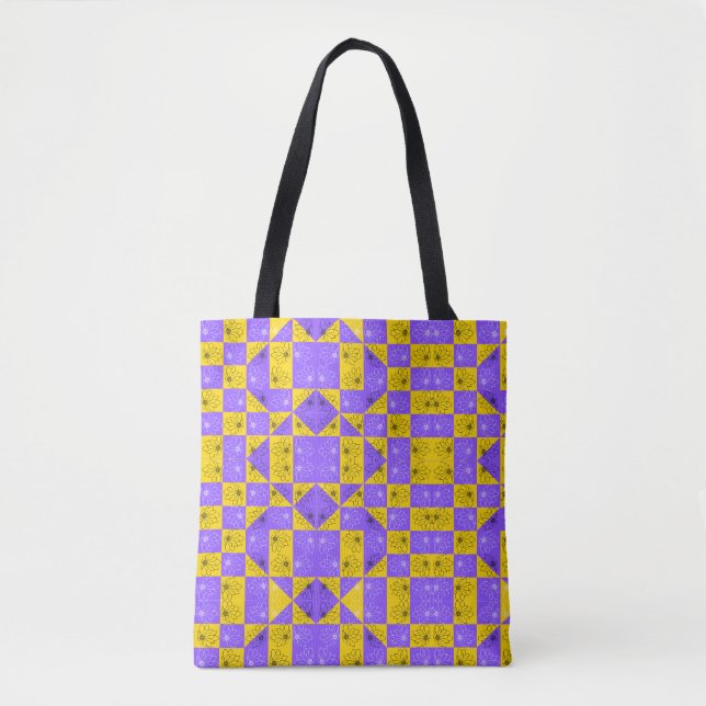 Lila och gyllene modern Geometric chessboard-Blomm Tygkasse (Framsida)