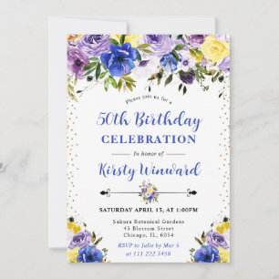 Lila och krämfärgade sommarblommor 50-årsdag inbjudningar