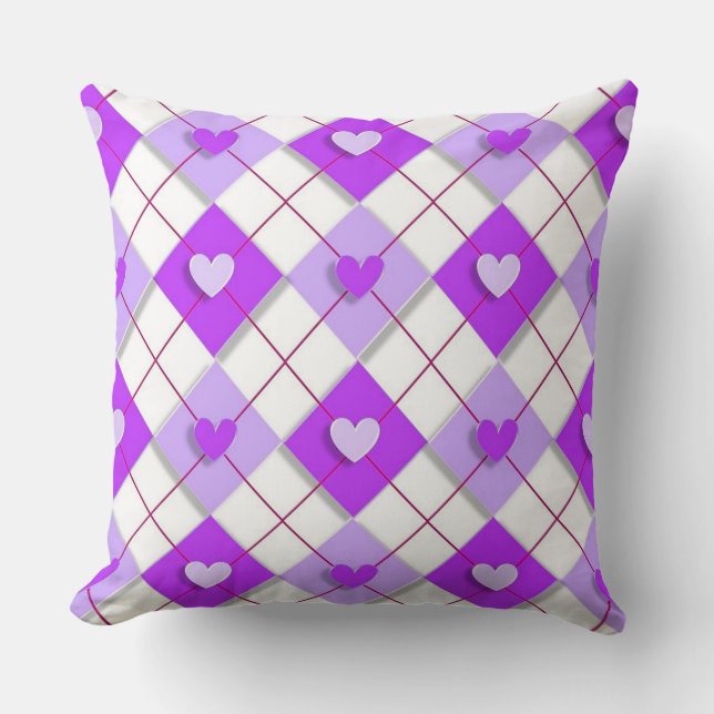 Lila- och Lavender Argyle-hjärtan Kudde (Framsida)