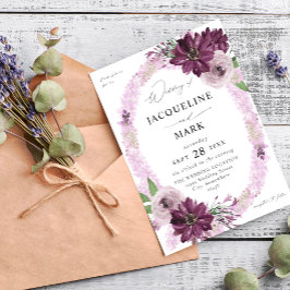 Lila och Lavender Blommigt Ring Bröllop Inbjudningar