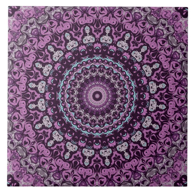 Lila och Lavender Mandala Mönster Design Kakelplatta (Framsidan)