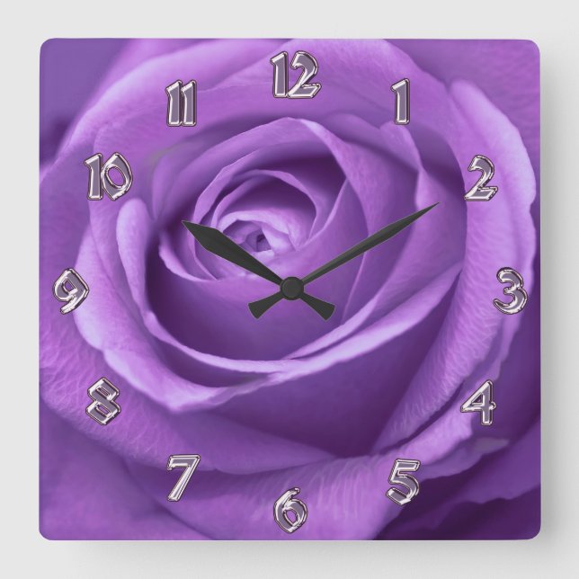Lila och Lavender Ro Clock Fyrkantig Klocka (Framsida)