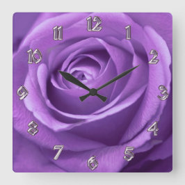 Lila och Lavender Ro Clock Fyrkantig Klocka