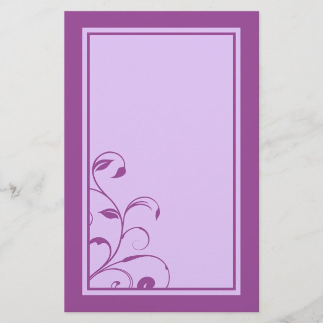 Lila och lavender Swirls och Curls Stationary Brevpapper (Framsida)