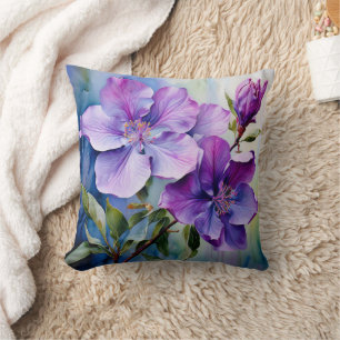 Lila och lavender Watercolor Flowers Botaniska Kudde