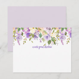 Lila och Lavender Watercolor Ro | Anteckningskort