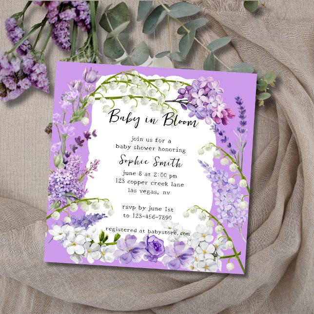 Lila och Lilac Delikat Blommigt Baby Shower Inbjudningar (Skapare uppladdad)