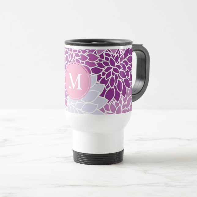 Lila och Lilac Flower Mönster Monogram Resemugg (Framsida höger)