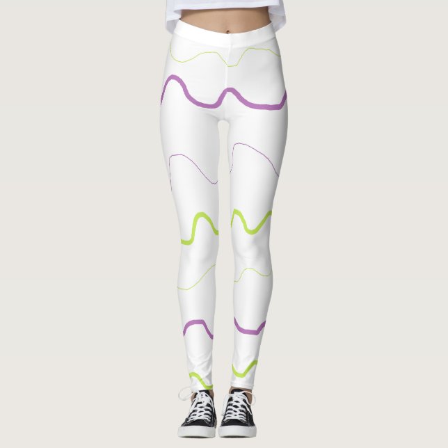 Lila- och Lime Green Squiggle Abstrakt Leggings (Framsida)
