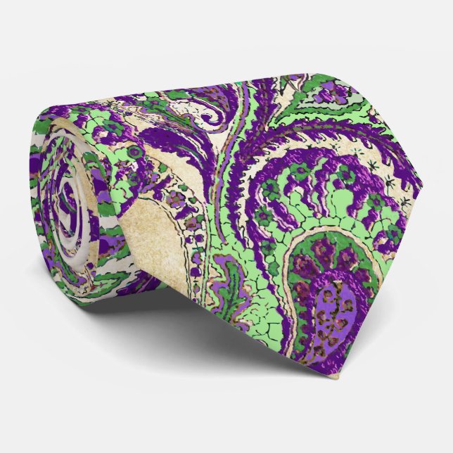 Lila och Lime Paisley Bröllop Tie Slips (Rullad)