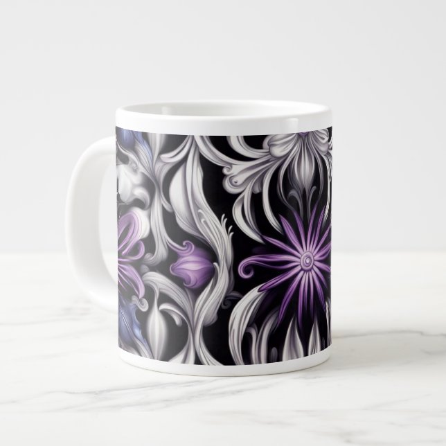 Lila och ljuslila blomma Abstrakt konst  Jumbo Mugg (Framsida vänster)