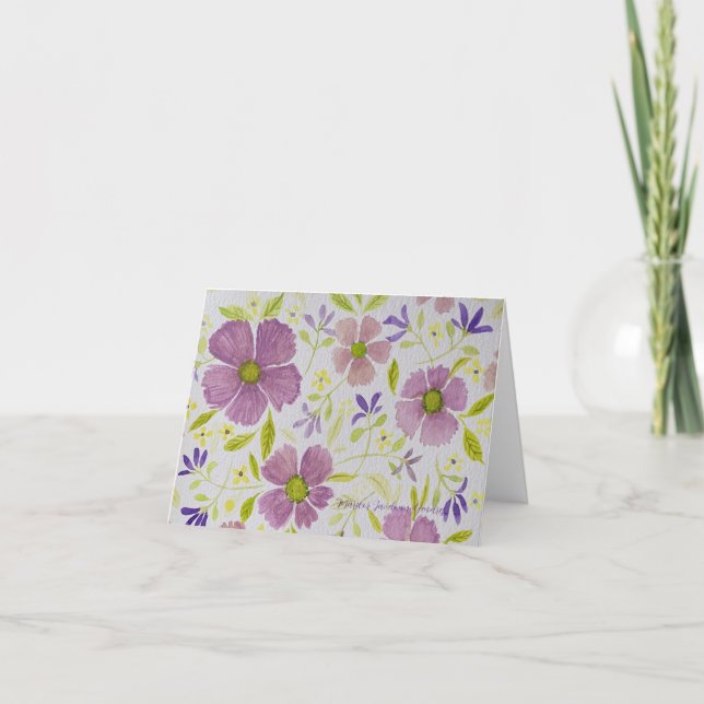 Lila och ljuslila blomsterkort/Grattulationskort Kort (Framsida)