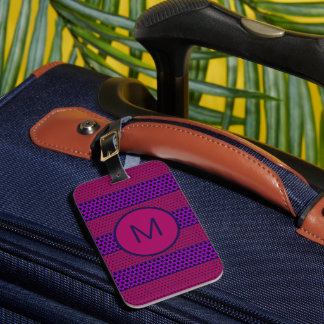 Lila och Magenta Mönster Randig Monogram Bagagebricka