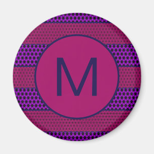 Lila och Magenta Mönster Randig Monogram Magnet