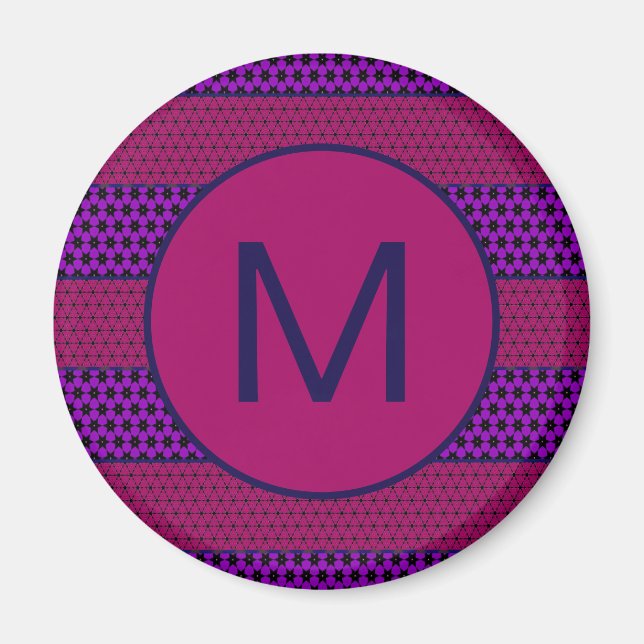 Lila och Magenta Mönster Randig Monogram Magnet (Framsidan)