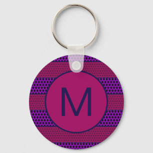 Lila och Magenta Mönster Randig Monogram Nyckelring