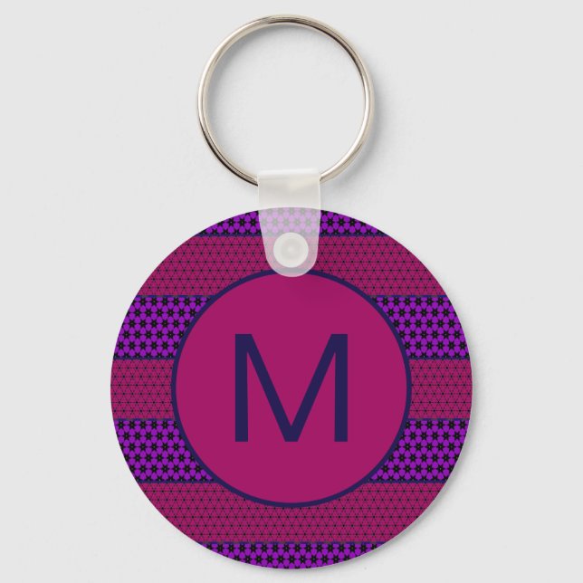 Lila och Magenta Mönster Randig Monogram Nyckelring (Framsida)