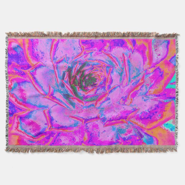 Lila och Magenta Succulent Sedum Rosette Filt (Framsidan)