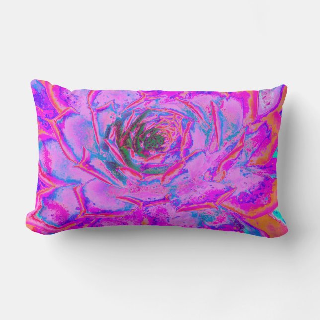 Lila och Magenta Succulent Sedum Rosette Lumbarkudde (Framsida)