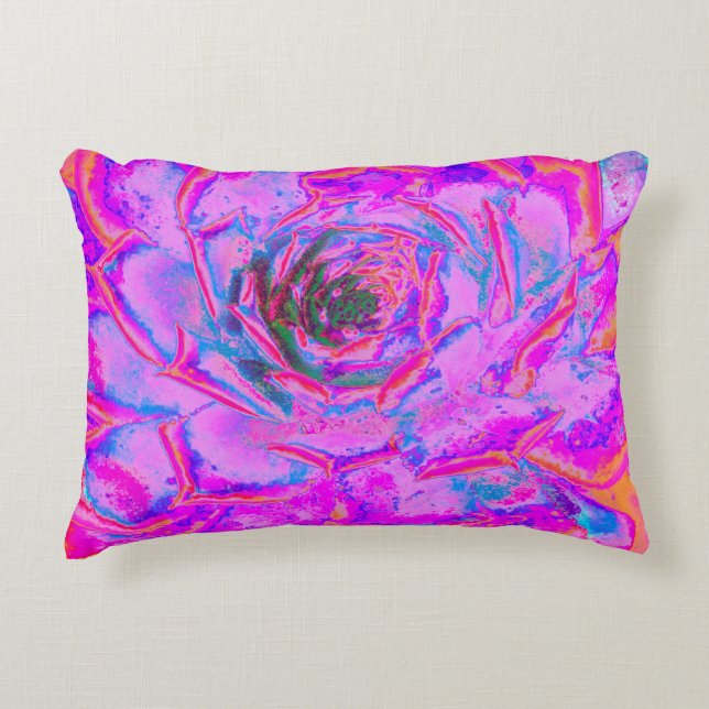 Lila och Magenta Succulent Sedum Rosette Prydnadskudde (Framsidan)