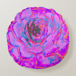 Lila och Magenta Succulent Sedum Rosette Rund Kudde
