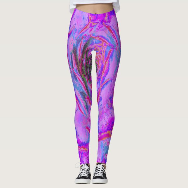 Lila och Magenta Sukkulent Sedumrosett Leggings (Framsida)