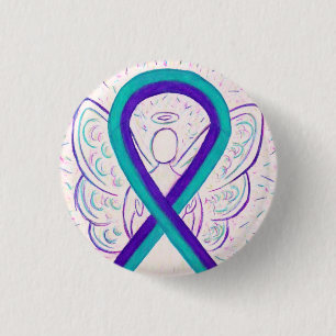Lila och målmedvetenhet Ribbon Angel Button Pin Knapp