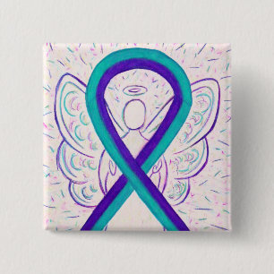Lila och målmedvetenhet Ribbon Angel Button Pin Knapp
