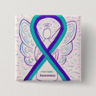 Lila och målmedvetenhet Ribbon Angel Button Pin Knapp
