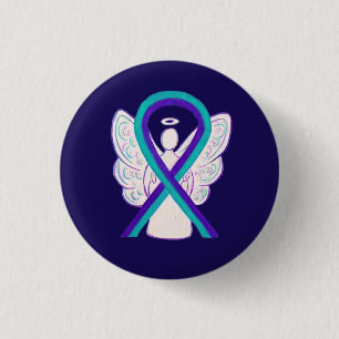 Lila och målmedvetenhet Ribbon Angel Button Pin Knapp