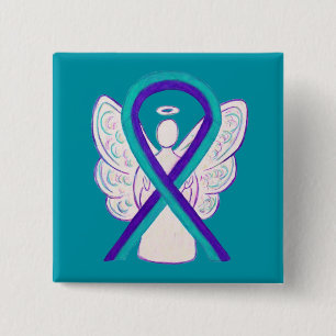 Lila och målmedvetenhet Ribbon Angel Button Pin Knapp