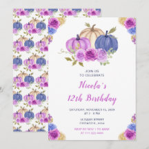 Lila och marin blå Blommigt Pumpkins Birthday